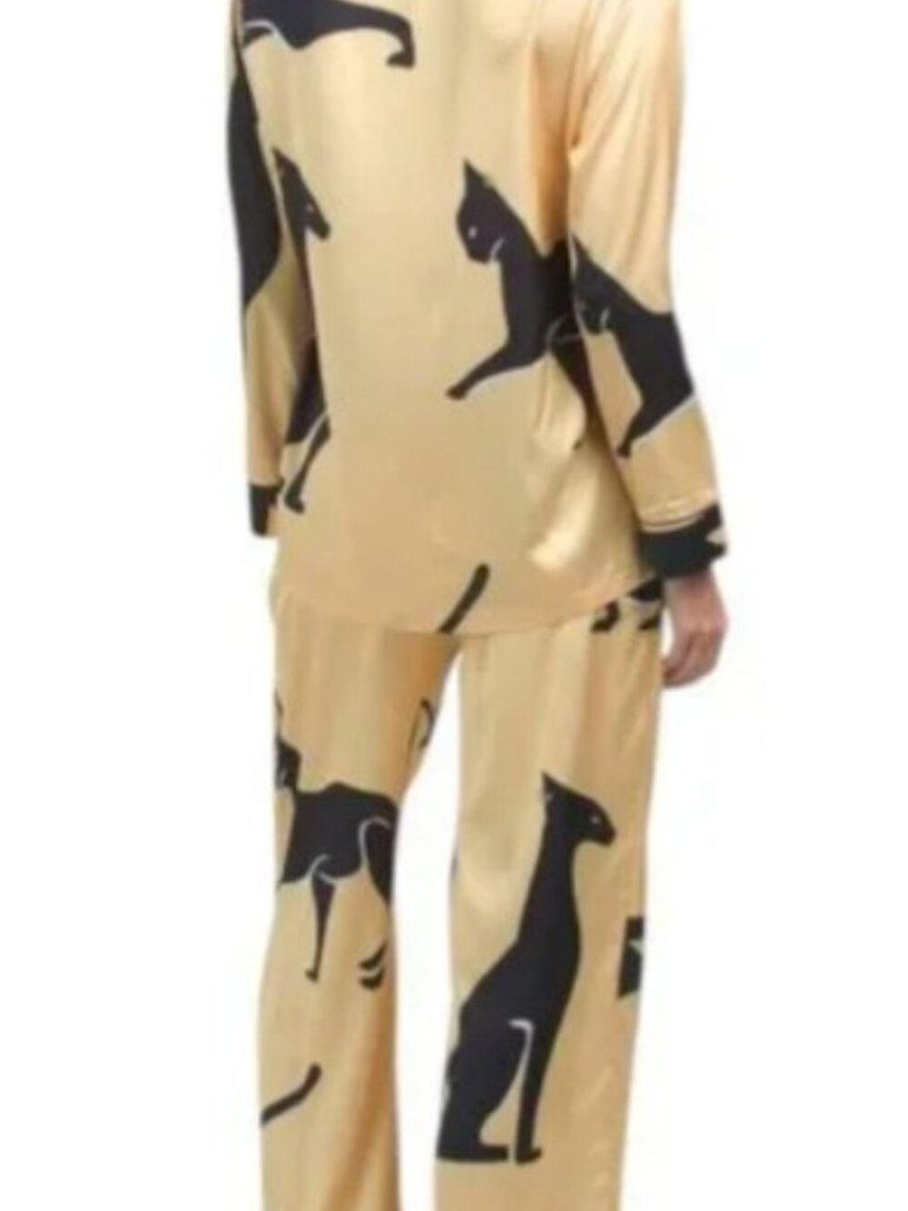 DALIA MACPHEE Satin Sphinx Pajama 2PC Set Gold/Black Size: XL NWT - Picture 11 of 11